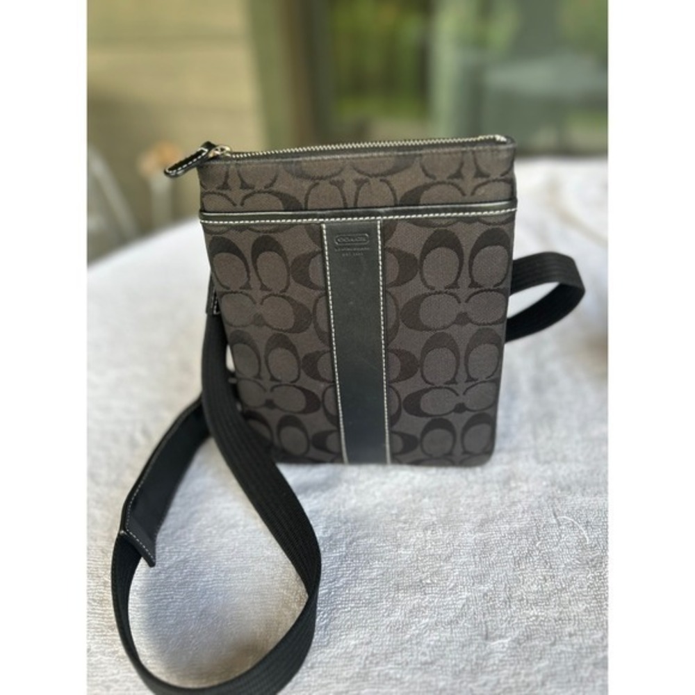 Coach Heritage Signature Slim Jacquard Swingpack Crossbody Bag Black Gray Light